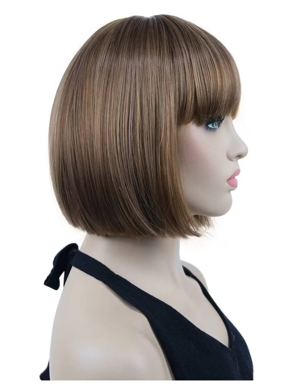 Women’s Short Straight 8” Bob Wig with Bangs Brown w/ Blonde Highlights NWT